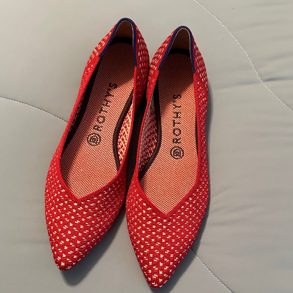 Rothy's Vibrant Red and Cream Flats